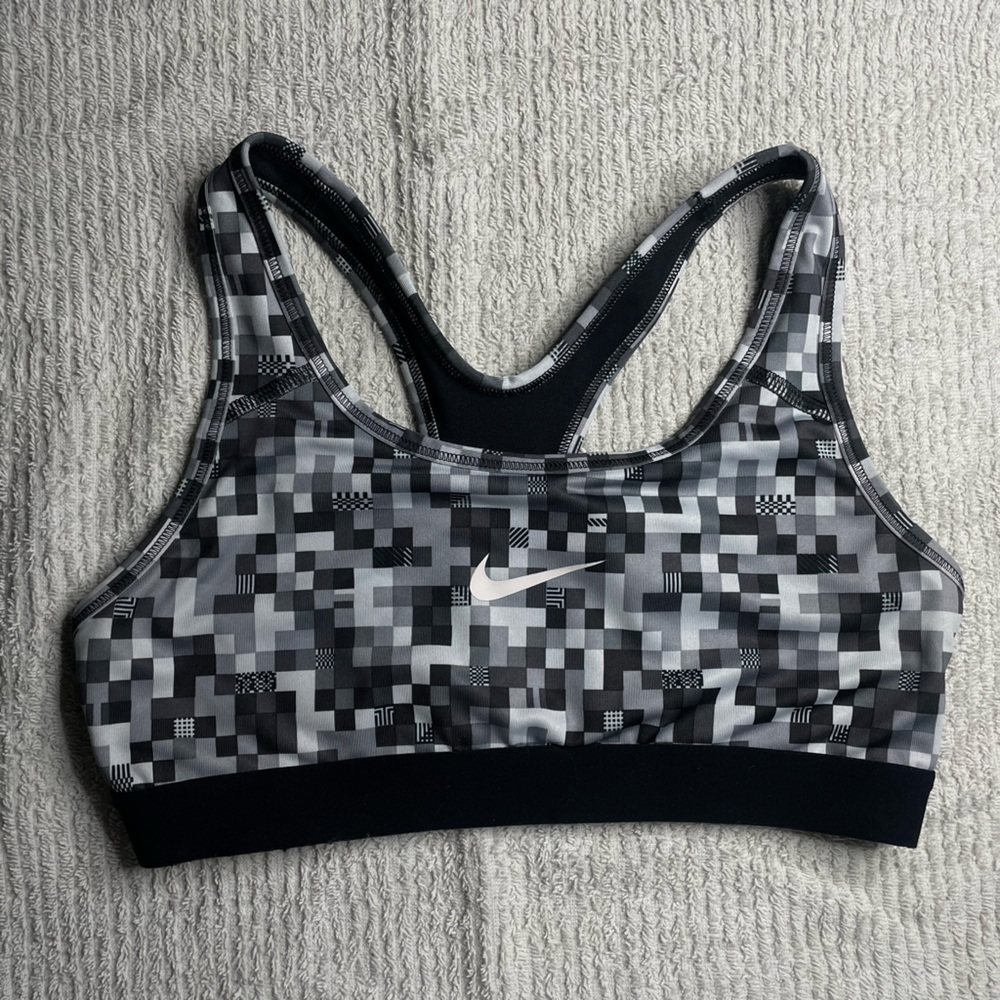 Nikes small sports bra, great condition (no rips), black/gray, polyester.